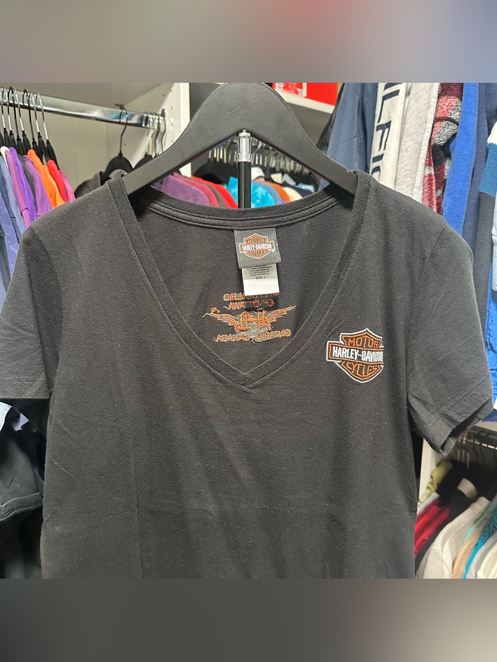 Women’s Y2K Harley Davidson Vneck T-shirt Size Large